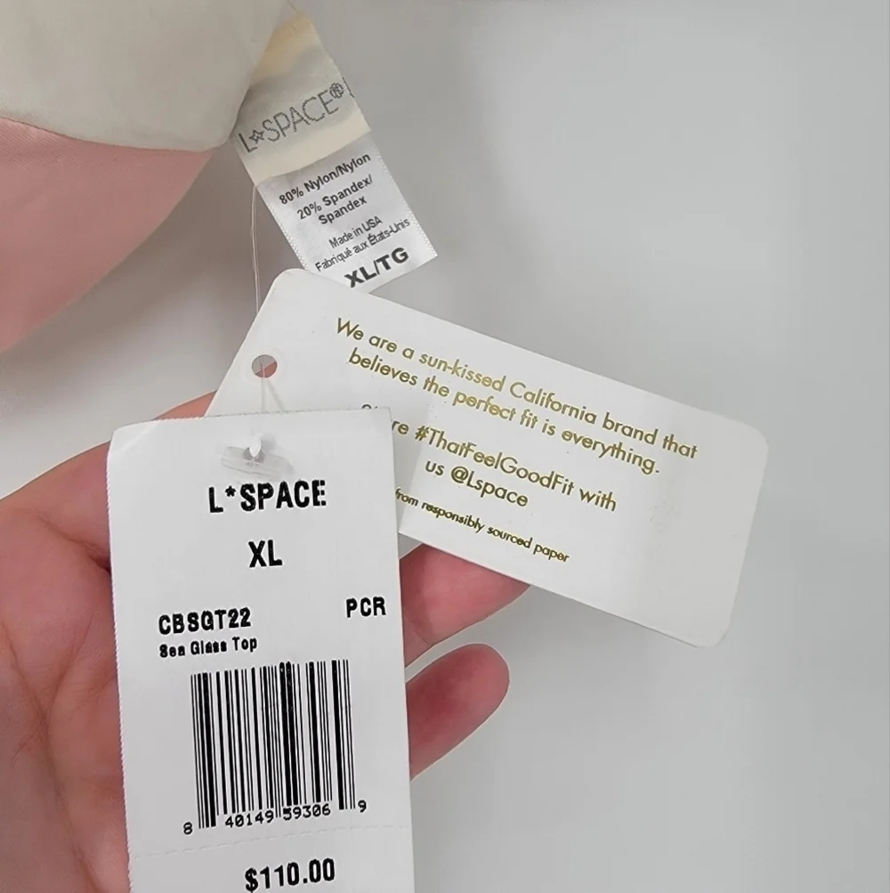 L*Space Sea Glass Top Women's XL New Neutral Minimal Nudes Bikini Top Minimalist